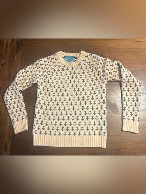 Kiel James Patrick Cream Sweater with Navy Anchor Print